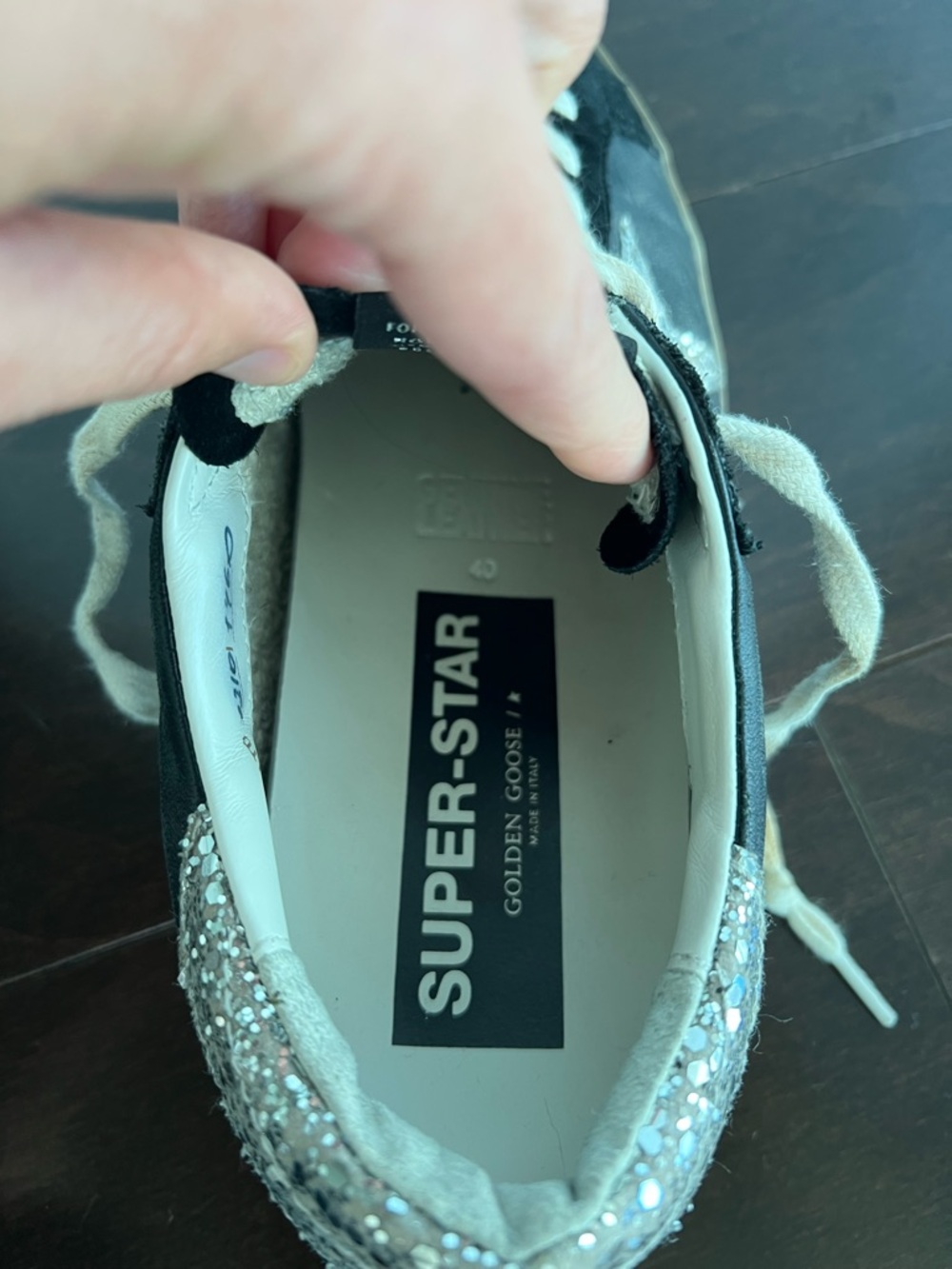 Golden Goose Black Leather & Suede Sneakers with Silver Glitter Details - Picture 7 of 11